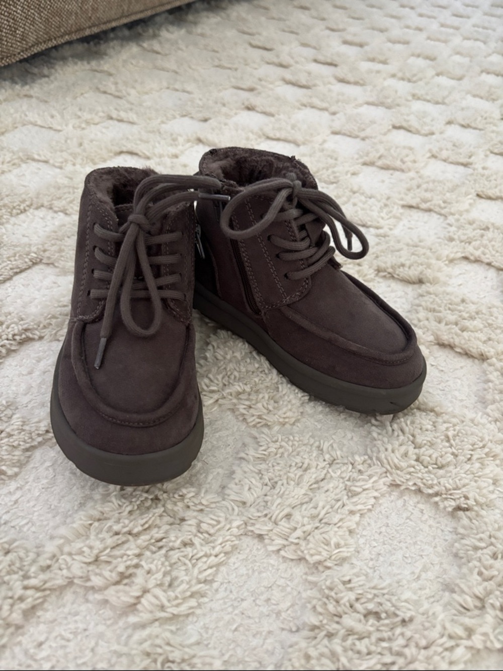 Zara Dark Brown Kids Rain & Snow Boots with Lace-Up Detail